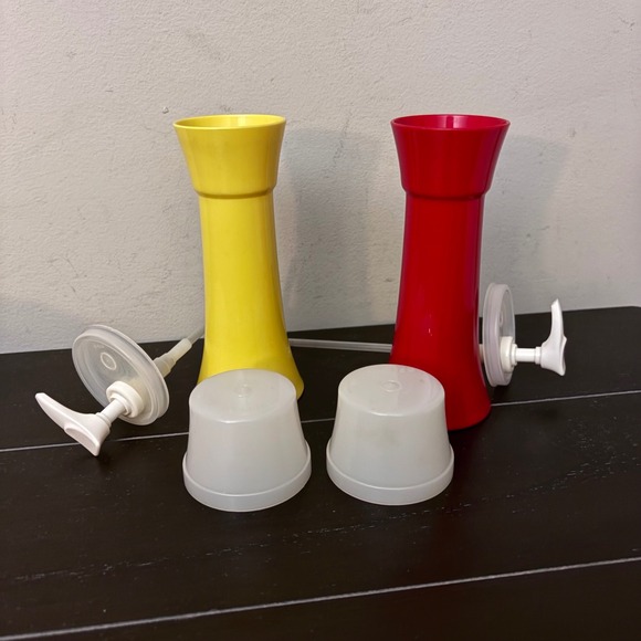 Vintage Tupperware | Ketchup & Mustard Pump Dispensers | Retro Condiment Set - Picture 8 of 11